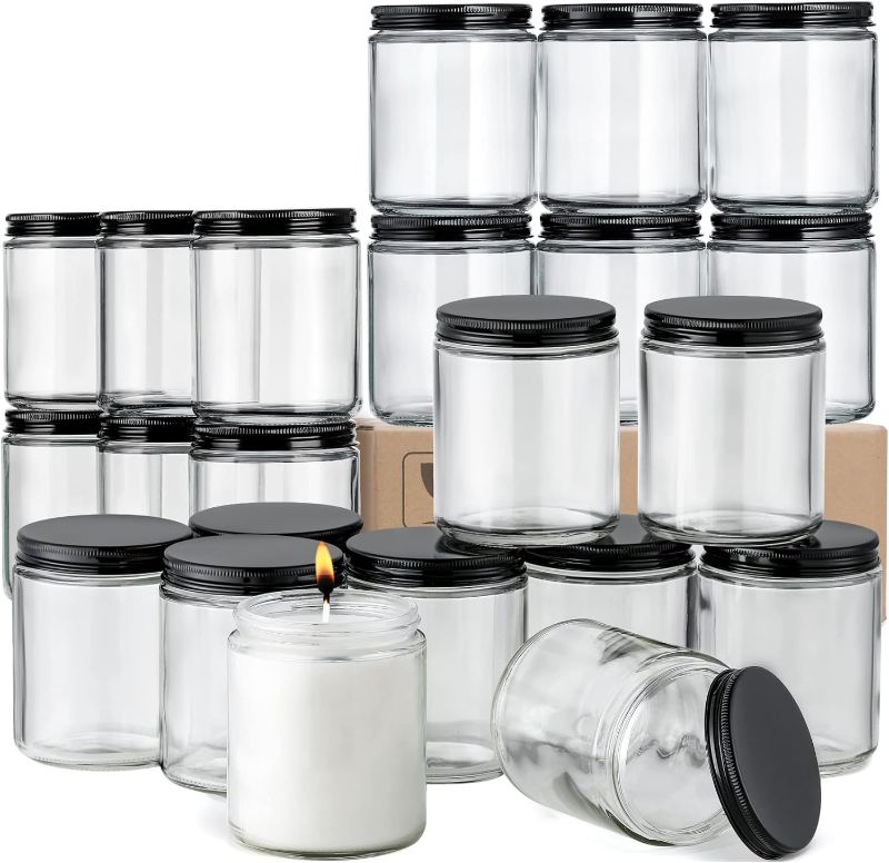 Photo 1 of 24 Pack, 8 OZ Thick Glass Jars with Metal Lids, Clear Round Candle Making Jars,Empty Food Storage Containers, Mason Canning Jar For Spice, Powder, Liquid, Sample, Lotion, Cosmetic,Dishwasher Safe

