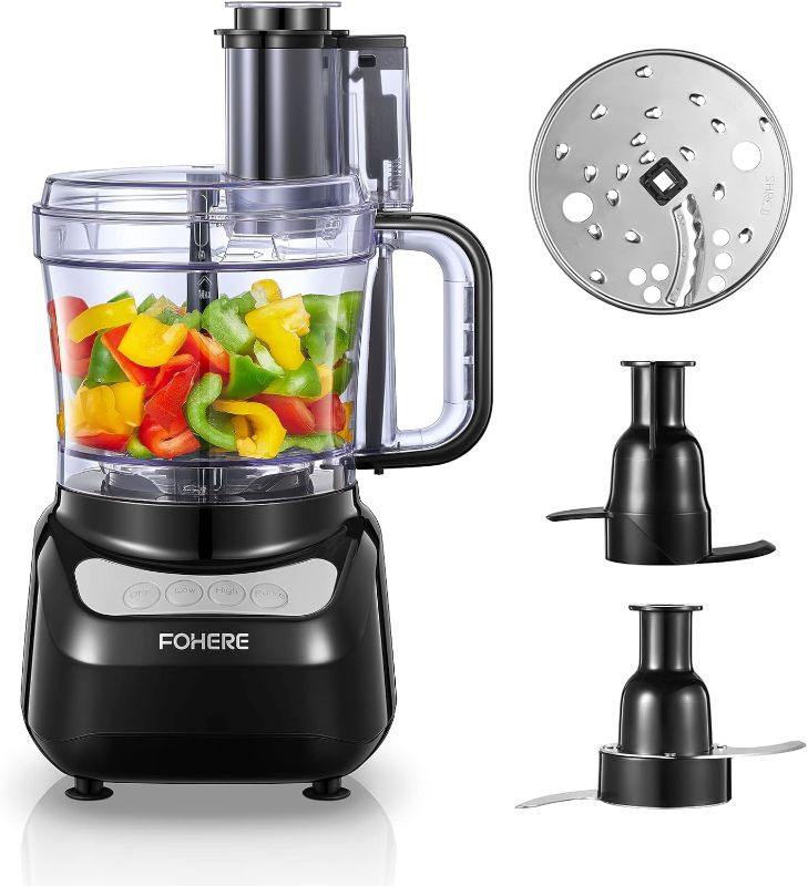 Photo 1 of FOHERE Food Processor, 12 Cup, 2-in-1 Feed Chute Vegetable Chopper & Meat Grinder for Mincing, Dicing, Shredding, Puree & Kneading Dough, Stainless Steel
