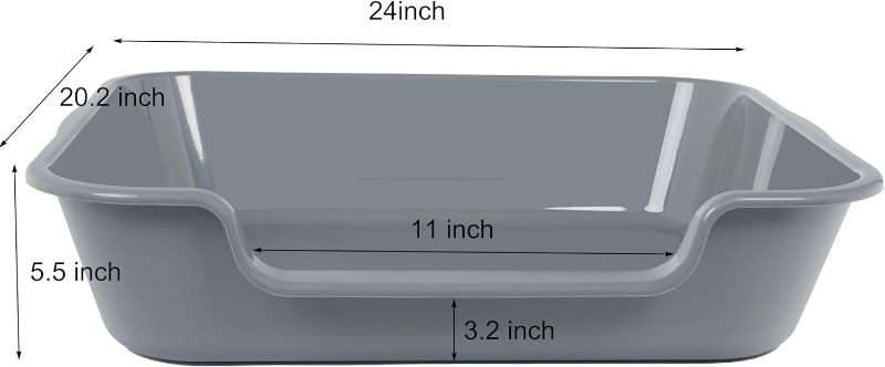 Photo 1 of 1 Pack of Extra Large Cat Litter Box (ABS Material), Low Entry Senior Litter Pen for Geriatric Kitty Big Cats, Jumbo Pet Safe Litter Boxes Tray for Indoor Pets Potty (Gray, 24" L x 20" W)
