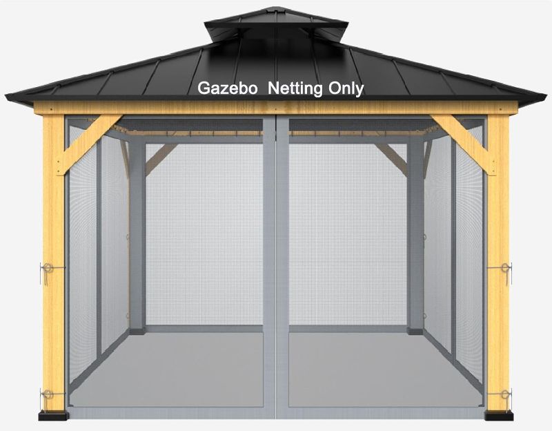 Photo 1 of 12-ft x 12-ft Gazebo Netting,Gazebo Replacement Mosquito Netting,Universal 4-Panel Mesh Screen Walls with Zippers(Only Netting)-Grey
