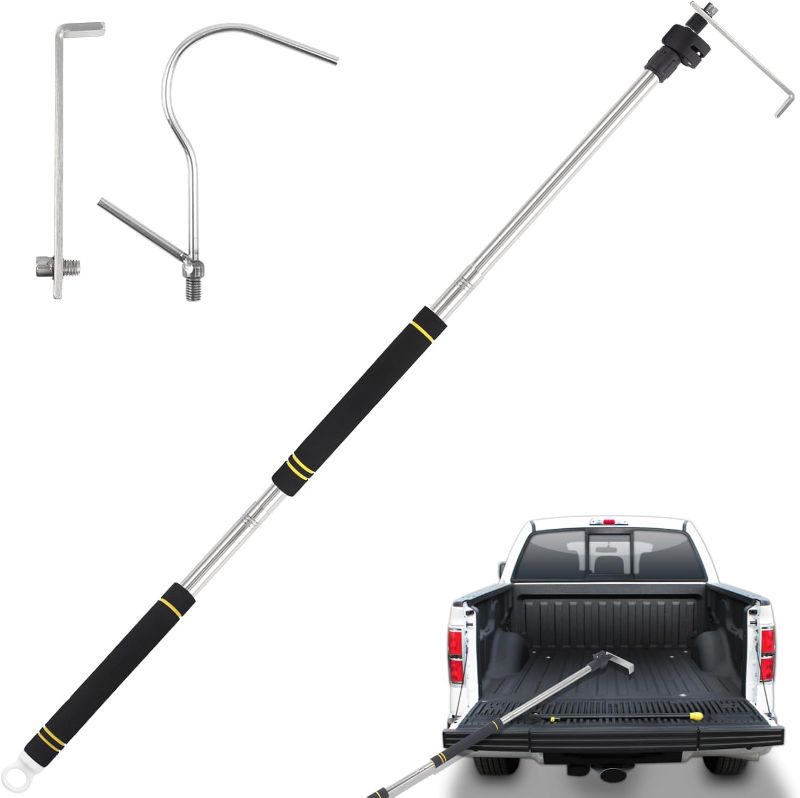 Photo 1 of 6.5 Ft Truck Cargo Grabber Reach Retriever Tool,Expandable Heavy Duty Stainless Steel Truck Telescoping Pull Pole with Two Hooks for Pickup Truck SUV Boat Accessories

