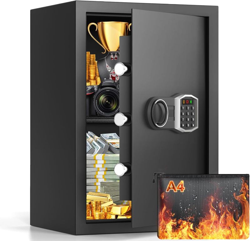 Photo 1 of 3.0 Cub Large Home Safe Fireproof Waterproof, Digital Firep roof Safe Box With Fireproof Bag, Combination Lock and Alarm Systerm, Fire Safes for Home Documents Money Valuables
