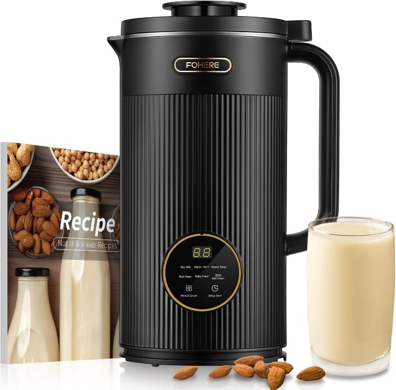 Photo 1 of FOHERE Nut Milk Maker Machine, 6 in 1 35oz Soy Milk Maker for Homemade Almond, Oat, Soy, Baby Food, Plant-Based Milk and Dairy Free Beverages, with 12H Timer/Self-Clean/Keep Warm/Boil Water

