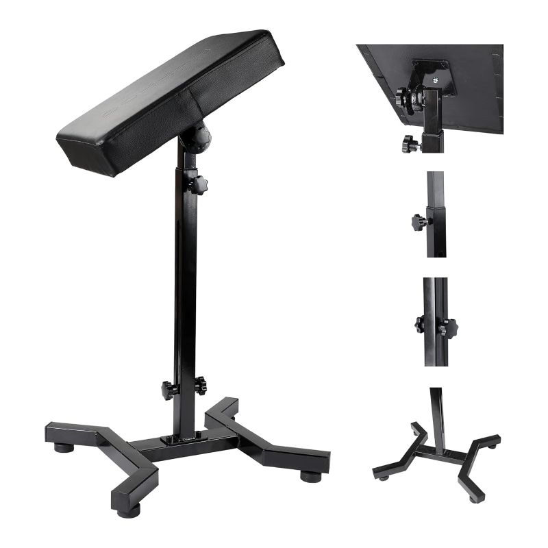 Photo 1 of Solong Tattoo Armrest and Legrest with Thicken Tattoo Pad 180° Rotation Adjustable Height Tattoo Armrest Stand Studio Chair Frame Non-Slip Base Square Black Leather TA221
