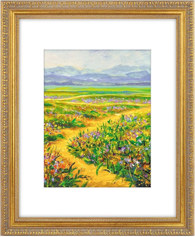 Photo 1 of Golden State Art, 16X20 Ornate Vintage Photo Frame with White Mat for 11X14 Pictures or 16X20 Without Mat, Antique Gold Color

