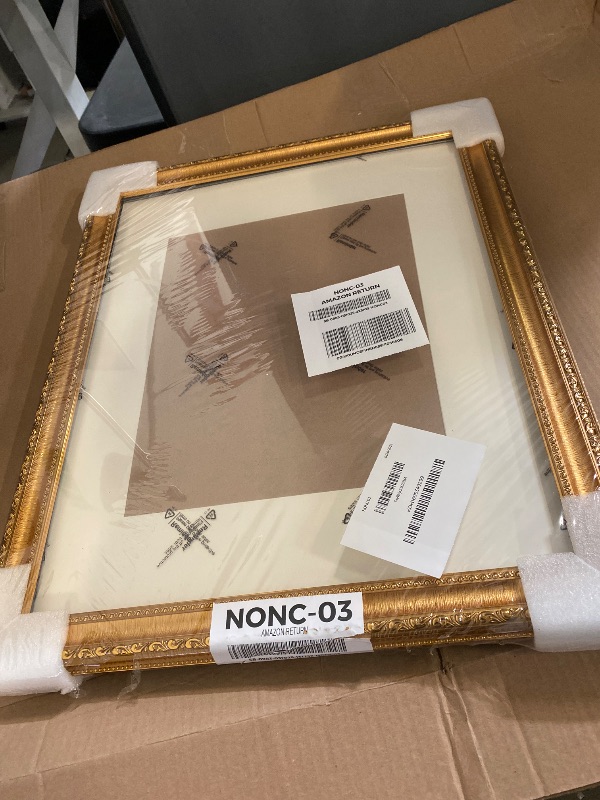 Photo 1 of Golden State Art, 16X20 Ornate Vintage Photo Frame with White Mat for 11X14 Pictures or 16X20 Without Mat, Antique Gold Color
