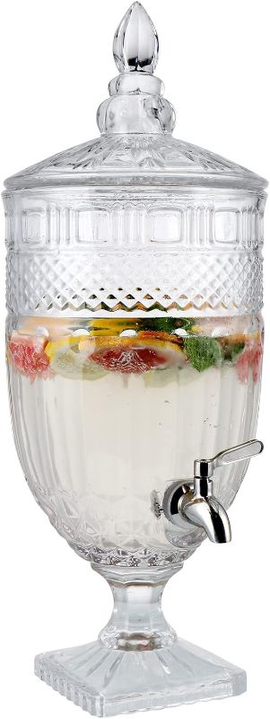 Photo 1 of MOLIGOU Glass Beverage Dispenser, 1.3 Gallon Drink Dispenser with Stainless Steel Spigot, Wide Mouth Beverage Serveware for Party, Bar