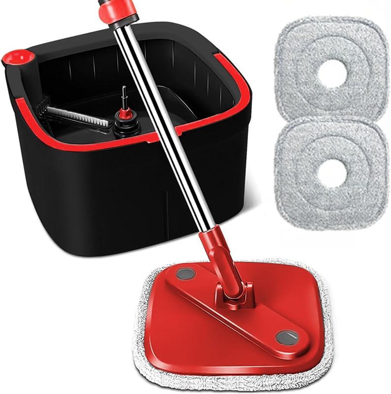 Photo 1 of KZKR Spin Square Mop and Bucket Set with 2 Replaceable Microfiber Pads and Self Separation Dirty and Clean Water System, Self Wringing 360° Rotating Mops Head for Home Floors Cleaning
