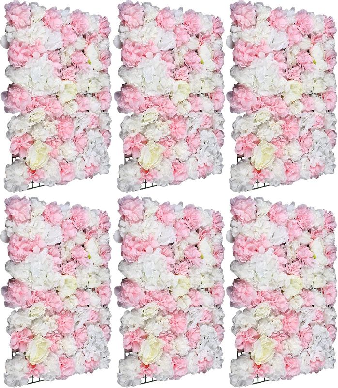 Photo 1 of Artificial Flower Wall Panels,Flower Wall Mat Silk Flower Panels for Outdoor Garden Backyard Fence Fence Privacy Screen and Indoor Wall Decor(White+Pink)
