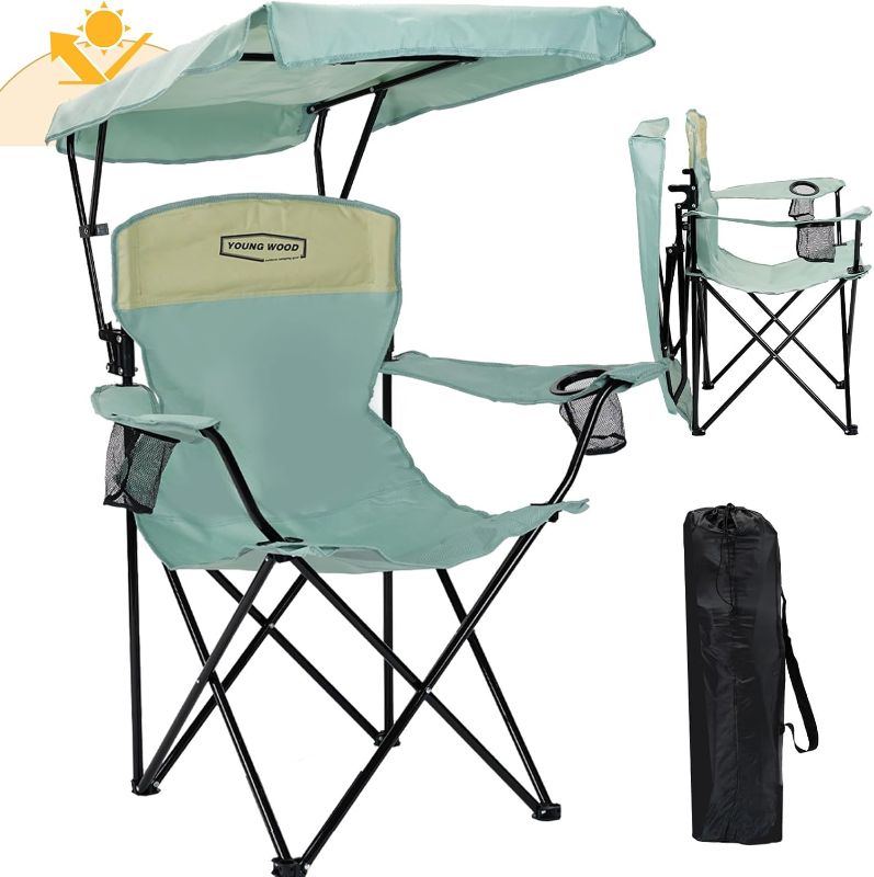 Photo 1 of YOUNG WOOD Portable Camping Chair Beach Chair with Shade Canopy, Fold Lightweight Oversized for All, Easy to Open and Close Without Installation, Side Pocket Design for All Outdoor Activities?Blue
