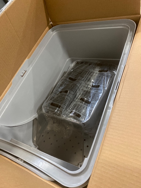 Photo 1 of Rilvva Stainless Steel Litter Box, XXL Large Metal Covered Litter Boxes, Dual Entrance Detachable Cat Litter Box with Lid, 16.6'' High Wall Urine Leak Prevention with Cat Litter Scoop (Gray)