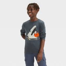Photo 1 of LARGE 10/12 Boys' Long Sleeve Halloween Mummy Shark Graphic T-Shirt - Cat & Jack ? Charcoal Gray
