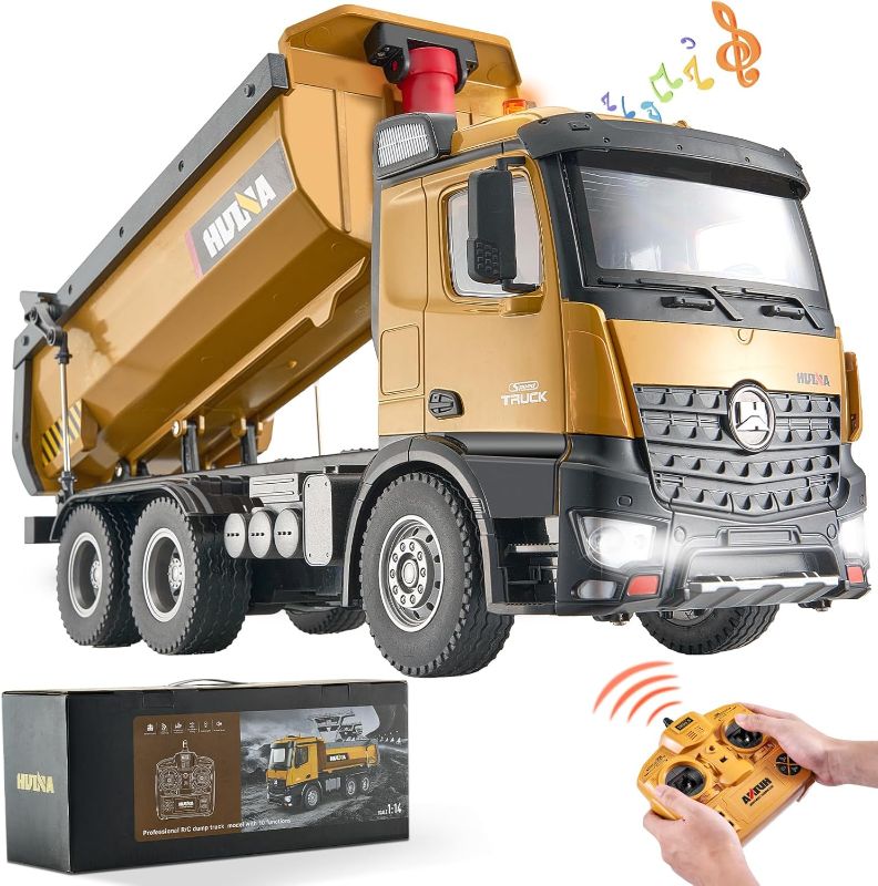 Photo 1 of VEVOR RC Dump Truck Toy for Kids, Large Size 10-Channel 1:14 Scale, 50 Min x2 Long Battery Life with Light & Sound Effect Remote Control Construction Birthday Xmas Gifts Ideas for Boys Age 8 9 10 & Up
