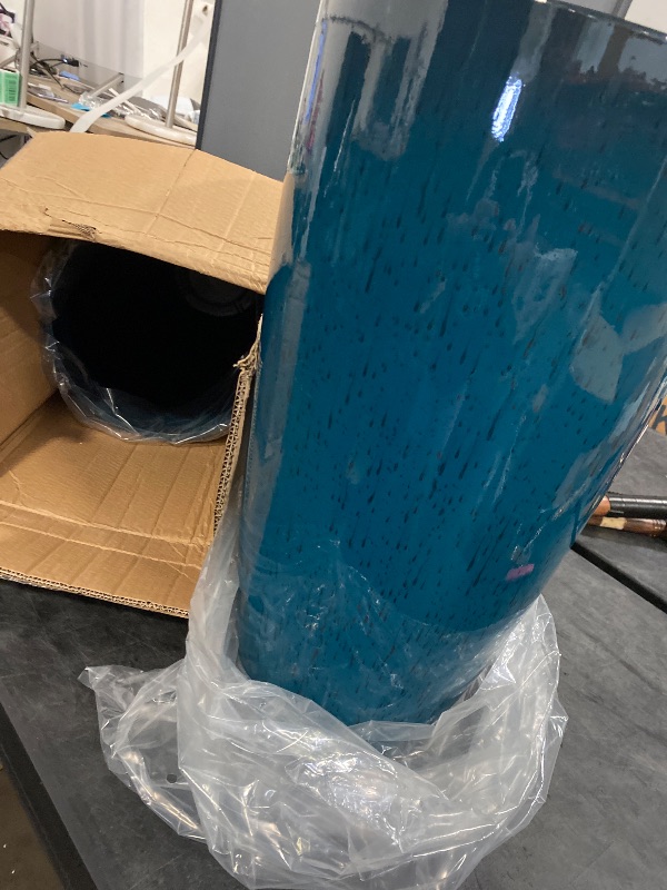 Photo 1 of RUBBER BOND Plant Pots 2 Pack - Modern Indoor/Outdoor Planters for Home Decor - Weather-Resistant Large Flower Pots - Lightweight 22 Inches Tall Planters - Blue Glossy Round Pots for Plants
