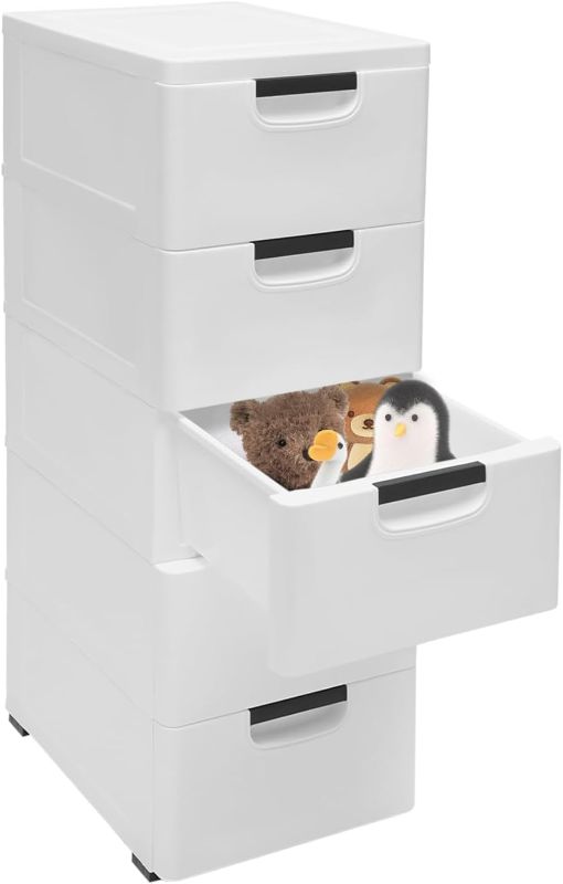 Photo 1 of 6 DRAWERS** 5 tier Plastic Drawers Dresser Storage Cabinet White Mobile Stackable Clothes Storage Tower Vertical Plastic Rolling Cart Organizer for Bedroom, Closet

