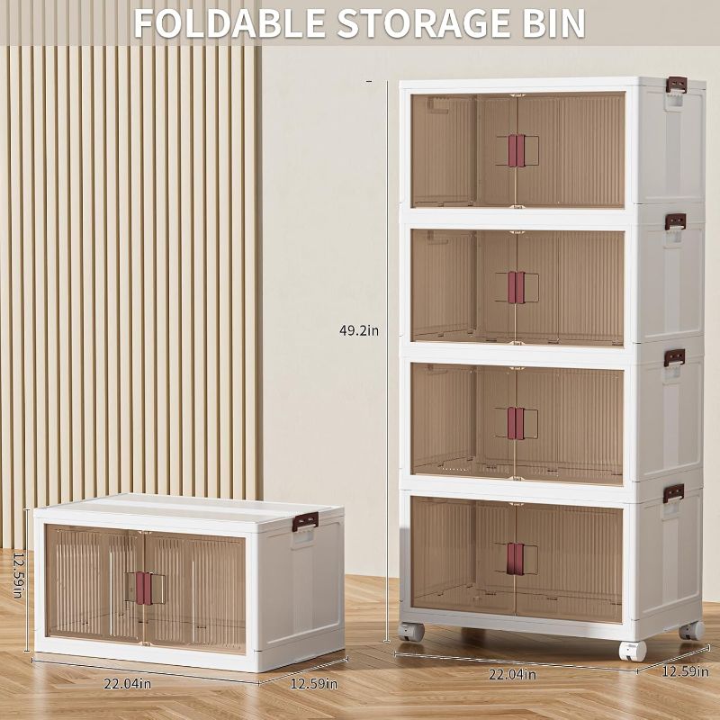 Photo 1 of 4-Tier Stackable Plastic Storage Bins with Lid and Wheels - 52 Qt Closet Organizers and Foldable Storage Containers for Craft, Home, Pantry
