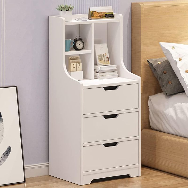 Photo 1 of Nightstand 3 Storage Drawers, Tall End Table Bedside Table with Storage Shelf Minimalist and Practical End Side Table White
