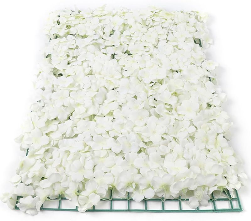 Photo 1 of 20 Pack Flower Wall Panels 16 x 24 inch White Floral Mat 3D Fake Hydrangea Wall Decorative Faux Flower Wall Mat Silk Faux Flowers Backdrop for Photo Background Home Wedding Party
