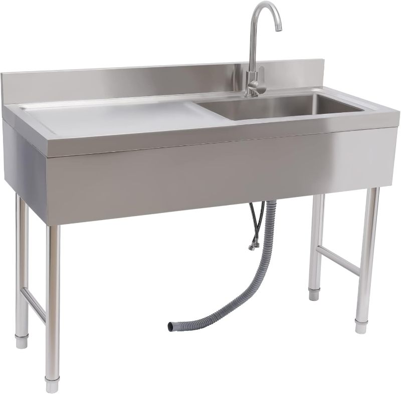 Photo 1 of Stainless-Steel Utility Sink Single Bowl Free Standing Commercial Restaurant Sink Set w/Faucet Washing Hand Basin w/Storage Shelve Laundry Tub for Indoor Outdoor
