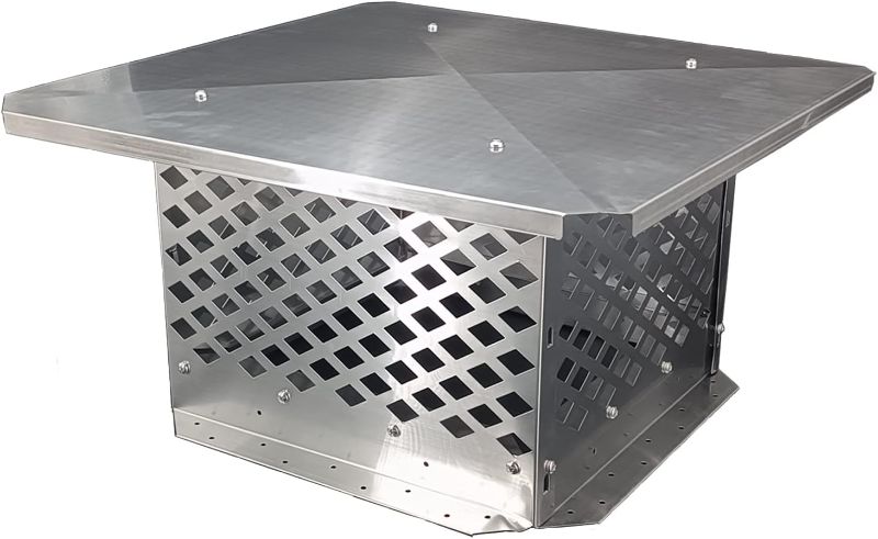Photo 1 of Chimney Cap, 13" x 13" Chimney Cover, Bottom Installation Method Adjustable to Fit Outside Existing Clay Flue Tile Dimensions 11" x 11" to 15.4" x 15.4", All Stainless Steel Structure
