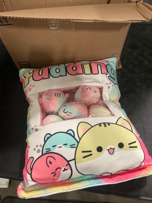 Photo 1 of Cat Plush Pillow, Cute Plushies with Kitten Doll, Removable Stuffed Animals Throw Pillow, Kawaii Plushies Cat Toy for Kids, Gift for Girls Boys Birthday (Colorful Kittens)
