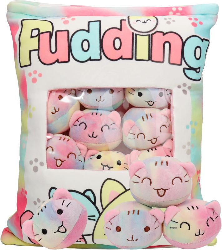 Photo 1 of Cat Plush Pillow, Cute Plushies with Kitten Doll, Removable Stuffed Animals Throw Pillow, Kawaii Plushies Cat Toy for Kids, Gift for Girls Boys Birthday (Colorful Kittens)
