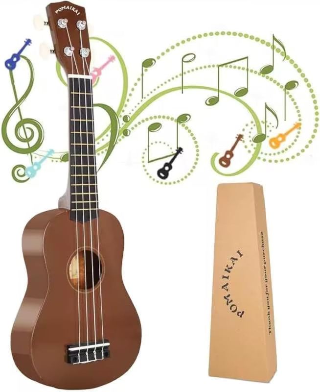Photo 1 of POMAIKAI Soprano Ukulele for Beginner Hawaiian Wood Ukelele 21 Inch Small Guitar Uke for Starter Student Adult (Bright-Brown)