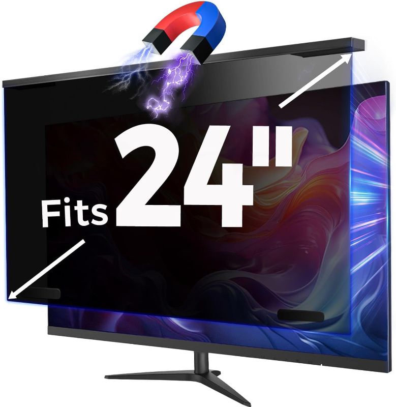 Photo 1 of Magnetic 24 Inch Computer Privacy Screen Filter, Aluminum Alloy Hanging Privacy Screen for Computer Monitor for 16:9 Monitor Removable Anti Blue Light Eye Protection
