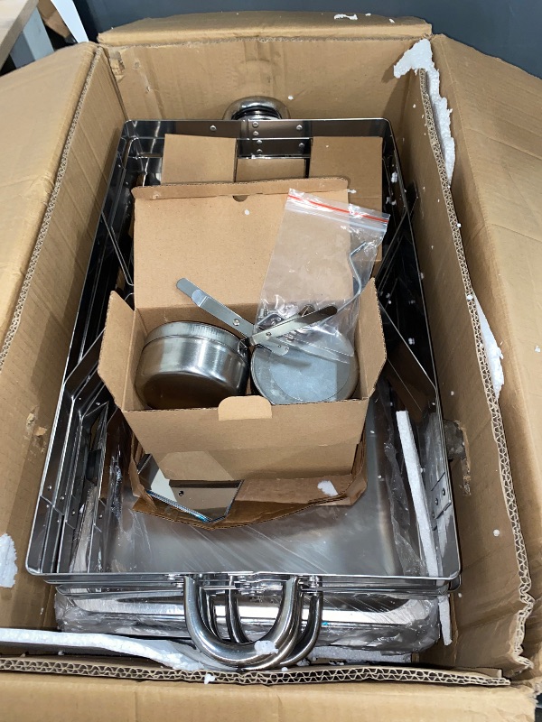 Photo 1 of Chafing Dishes for Buffet 5 Pack, Full Pan Stainless Steel Chafing Dish Buffet Set Sturdy and High Grade Chafers and Buffet Warmers Sets for Any Party with Complete Set

