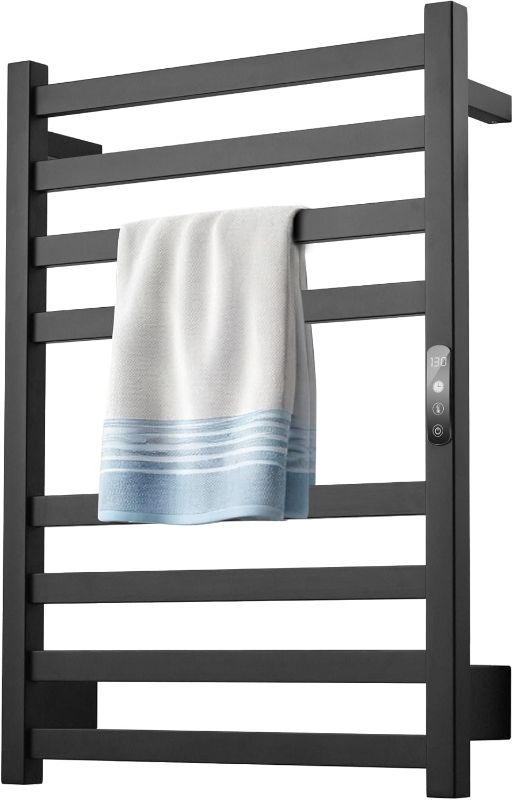 Photo 1 of Towel Warmer Matte Black Heated Towel Rack for Bathroom Wall Mounted Electric Towel Dryer Rack with Temperature Control and 24 Timer Plug-in/Hardwired
