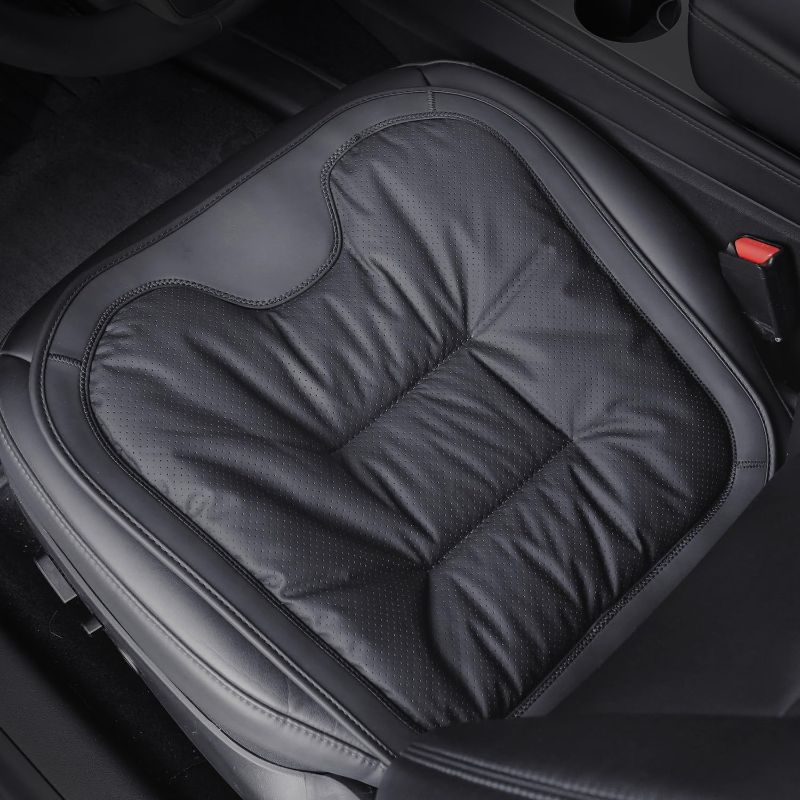 Photo 1 of Front Seat Cushion for Driving Premium Nappa Leather Breathable Non Slip Bottom Pad Seat Cover Protector Cushions Comfort for Car, Truck, Office Chair, Black, 1Pack
