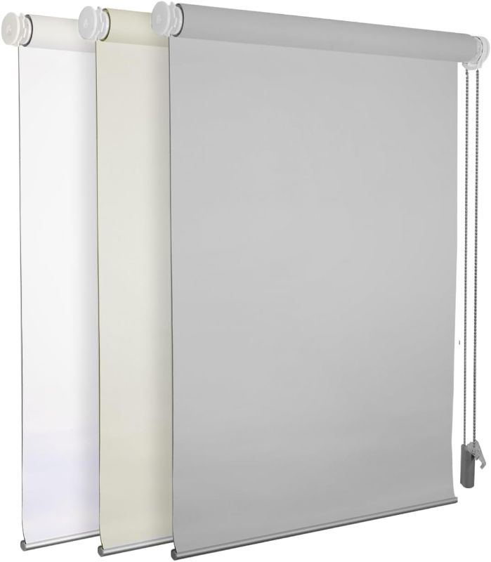 Photo 1 of No Drill No Tools 100% Blackout Roller Shade | UV Protection | Easy-Care Fabric | Roller Blind for Windows & Doors | Pull Down Window Shade - Grey (20" W x 75" H)
