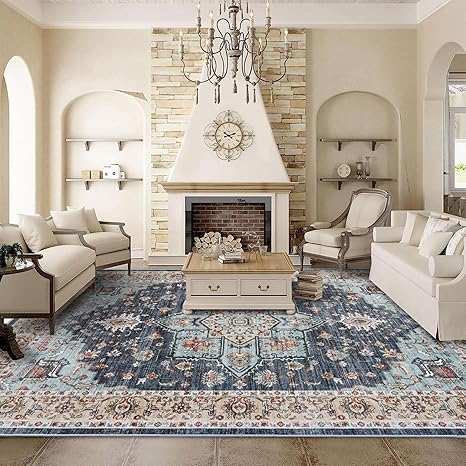 Photo 1 of Washable Oriental Area Rug - 8X10 Rugs for Living Room Soft Carpet for Bedroom Waterproof Floral Distressed Indoor Stain Resistant Non-Shedding Floor Carpet
