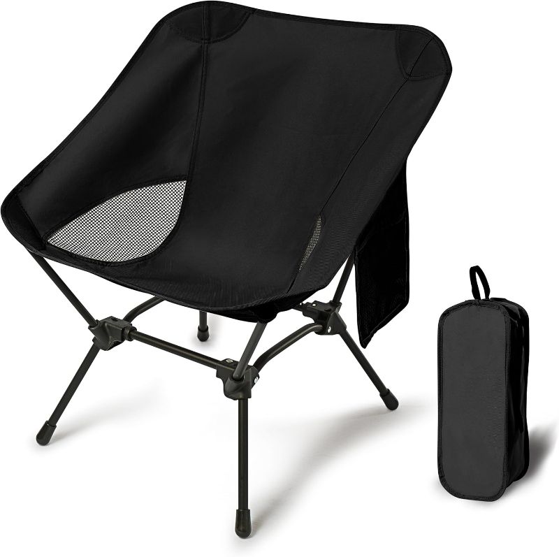 Photo 1 of Lightweight Camping Chairs with Adjustable Height, Portable Camping Chairs for Adults with Carry Bag and Side Pockets, Folding Chairs for Outside for Camping, Beach, Fishing, Trip, Picnic (Black)
