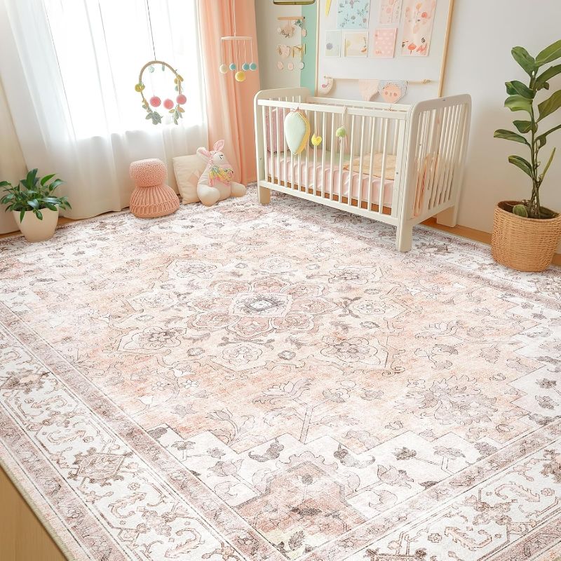 Photo 1 of Machine Washable Rugs Nursery Rug 8x10 Cute Girl Non Slip Low Pile Water Repellent Soft Print Pattern for Bedroom Indoor Decor Kids Playroom P
