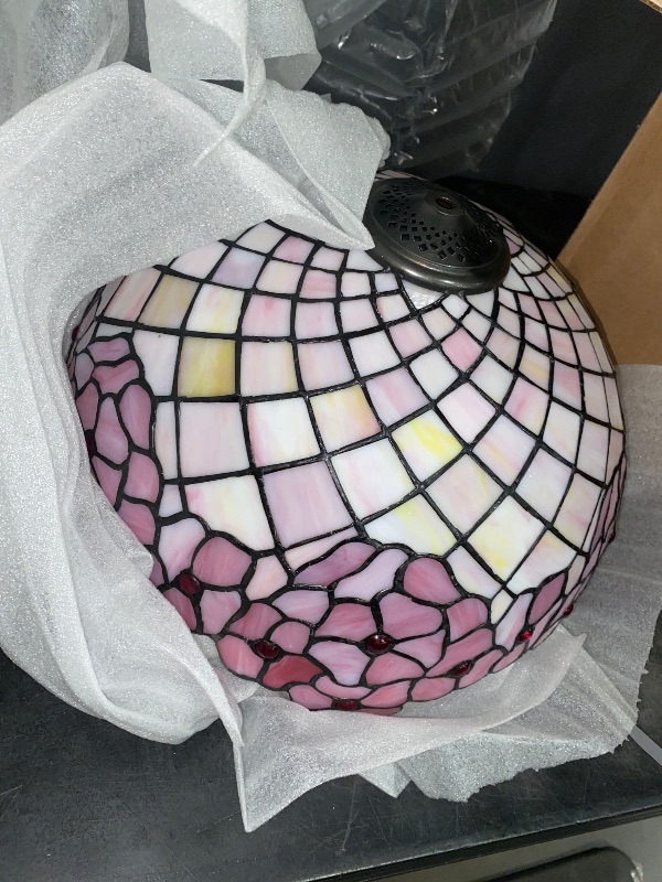 Photo 1 of Pink Stained Glass Rose Table Lamp Vintage Tiffany Style Small Desk Night Reading for Bedroom Bedside Dining(12inch)
