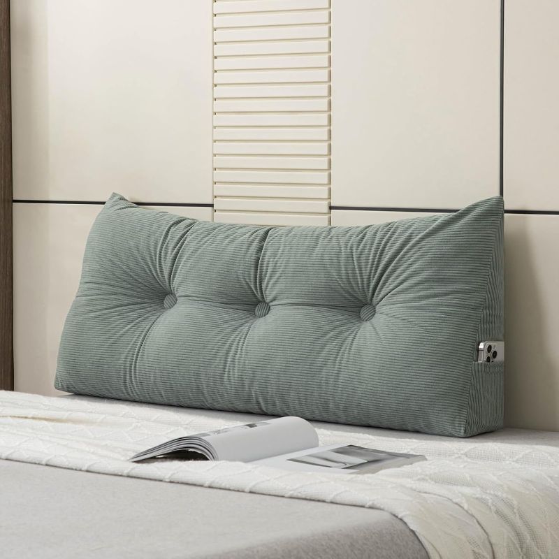 Photo 1 of Headboard Pillow Bed Wedge Pillow for Headboard with Side Pockets Dorm Headboard Twin XL Long Back Pillow for Bed Bolster Pillow for Mattress Gap Filler

