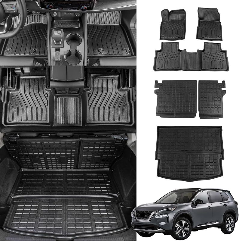 Photo 1 of Floor Mats Compatible with 2021-2025 Nissan Rogue Trunk Mat Cargo Liner TPE All Weather Back Seat Cover Protector 2024 Rogue Accessories (Rear Trunk Mat+Backrest Mats+Floor Mats)
