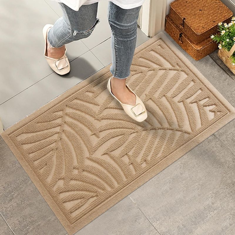 Photo 1 of Front Door Mat, Absorbent Resist Dirt Welcome Door Mat Indoor Outdoor, Waterproof Doormat, Sturdy Non Slip Backing, Fade Resistant, Low Profile Entry Mat for Entryway, 29×17, Beige
