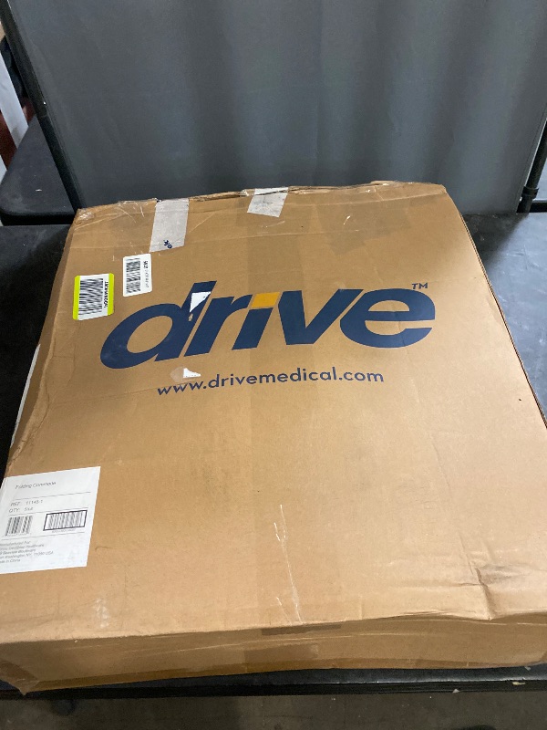 Photo 1 of Drive Medical 11148-1 Folding Steel Bedside Commode Chair, Portable Toilet, Supports Individuals Weighing Up To 350 Lbs, with 7.5 Qt. Bucket and 13.5 Inch Seat, Grey