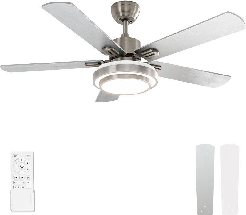 Photo 1 of 52" warmiplanet Ceiling Fan with Lights Remote Control, 52 Inch, Brushed Nickel (5-Blades)