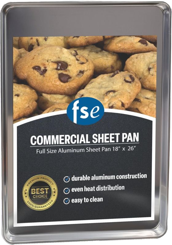 Photo 1 of FSE Commercial Sheet Pan, Full Size, 16-Gauge, Aluminum Bun Pan, 18" L x 26" W x 1" H, (Measure Oven Recommended), Silver