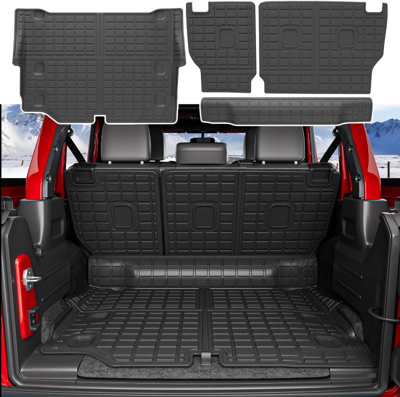 Photo 1 of Cargo Mat Compatible with 2021-2024 Jeep Wrangler JL 4XE 4 Door TPE Cargo Liner Trunk Mat Backrest Trunk Liner Replacement for 2021-2024 Jeep Wrangler JL Accessories
