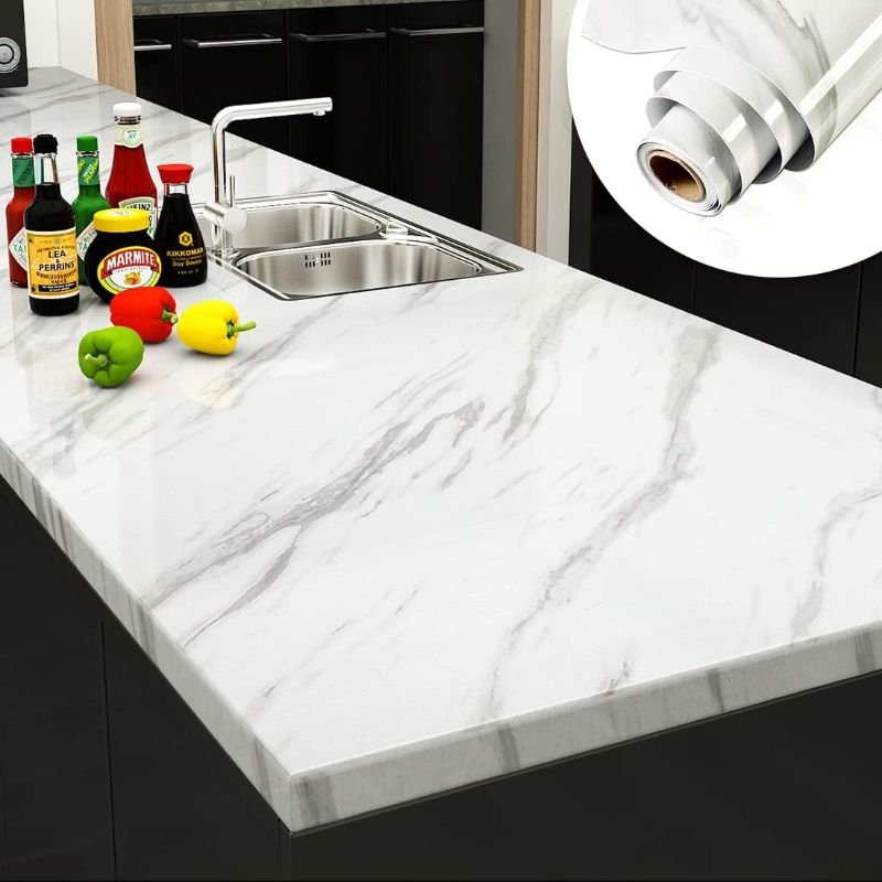 Photo 1 of YENHOME White Marble Contact Paper for Countertops Kitchen Counter Top Peel and Stick Countertops Waterproof Self Adhesive Marble Wallpaper Peel and Stick 24"X118 Marble Contact Paper for Desk Cabinet
