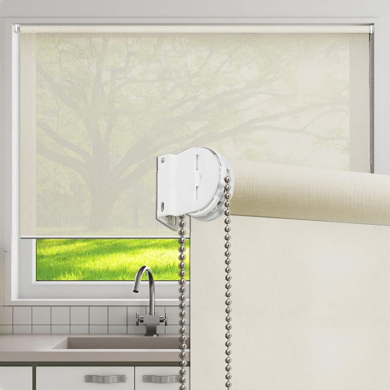 Photo 1 of 26.5IN Made to Order Beige Sheer Window Roller Shades Blinds, Easy Installation for Home and Office