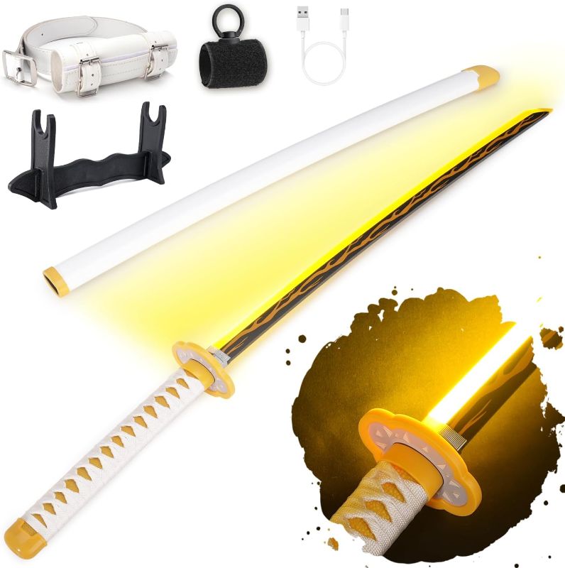 Photo 1 of RENGENG Light Up Sword, 40 Inches Rechargeable Plastic Anime Replica with Belt & Stand, Original Texture Anime Sword