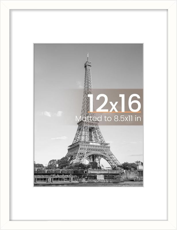 Photo 1 of upsimples 12x16 Picture Frame, Display Pictures 8.5x11 with Mat or 12x16 Without Mat, Wall Hanging Photo Frame, White, 1 Pack
