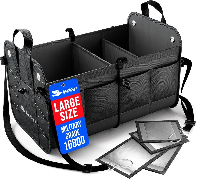 Photo 1 of Car Trunk Organizer – Large Collapsible Storage Box with Adjustable Compartments – Heavy-Duty Cargo Organizer for SUV, Truck & Car – Non-Slip Waterproof Trunk Storage Bin for Groceries & Tools
