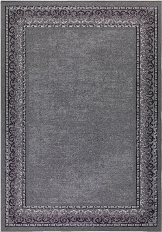 Photo 1 of Antep Rugs Alfombras Bordered Modern 3x5 Non-Slip (Non-Skid) Low Pile Rubber Backing Indoor Area Rug (Gray, 3' x 5')