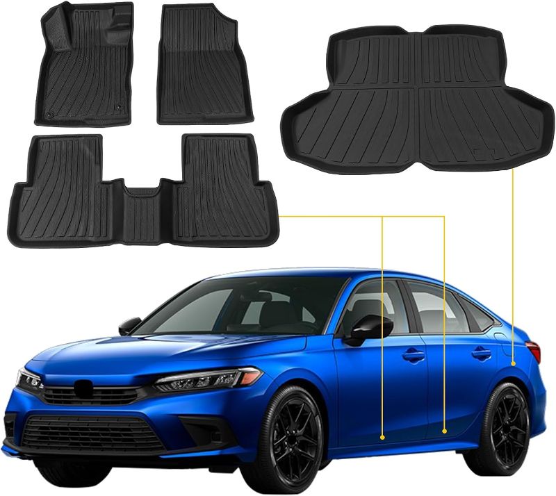 Photo 1 of Floor Mats Compatible with 2022-2025 Honda Civic Sedan (Not for Hatchback) Floor Mats Trunk Mat Cargo Mat Cargo Liner All Weather Trunk Liner Civic Accessories (Rear Trunk Mat +Floor Mats)
